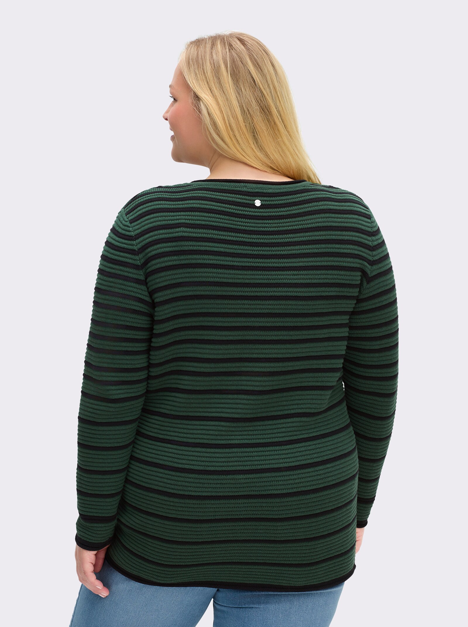 sheego Streifenpullover mit Rollkanten - moos-schwarz-geringelt