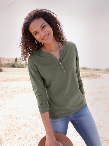 Langarmshirt mit elastischem Saum - khaki