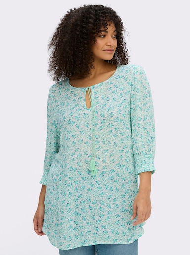 sheego Tuniek met 3/4-mouwen - ecru/blauwgroen bedrukt