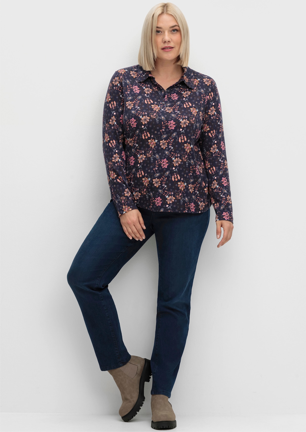 Print-Shirt - marine-rosenquarz-bedruckt