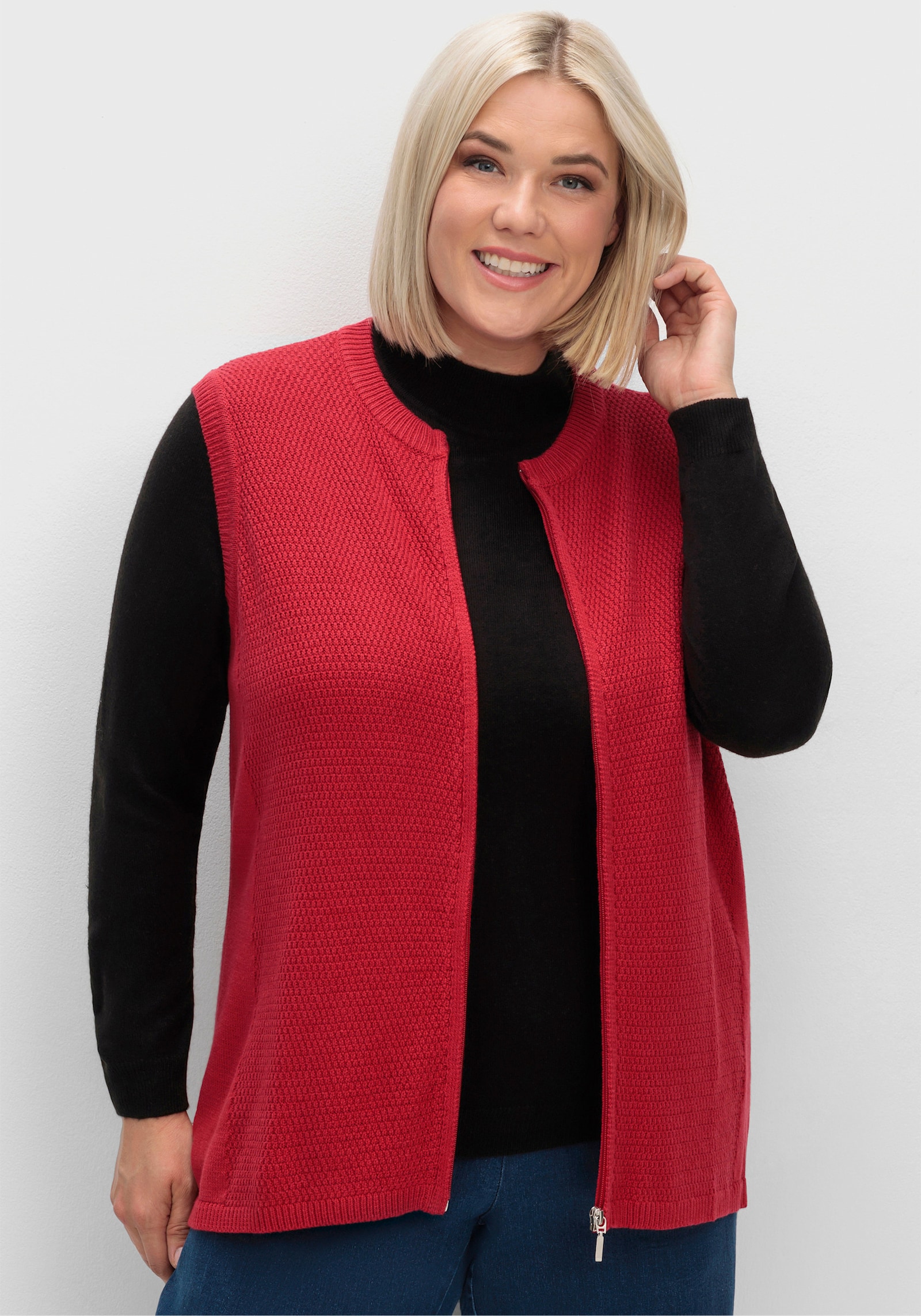 Strickweste mit durchgehendem Reißverschluss - rot