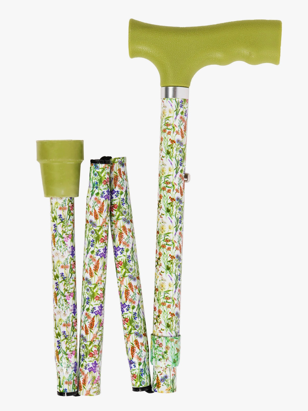 Gehstock mit Blumen-Muster, faltbar - grün-bedruckt