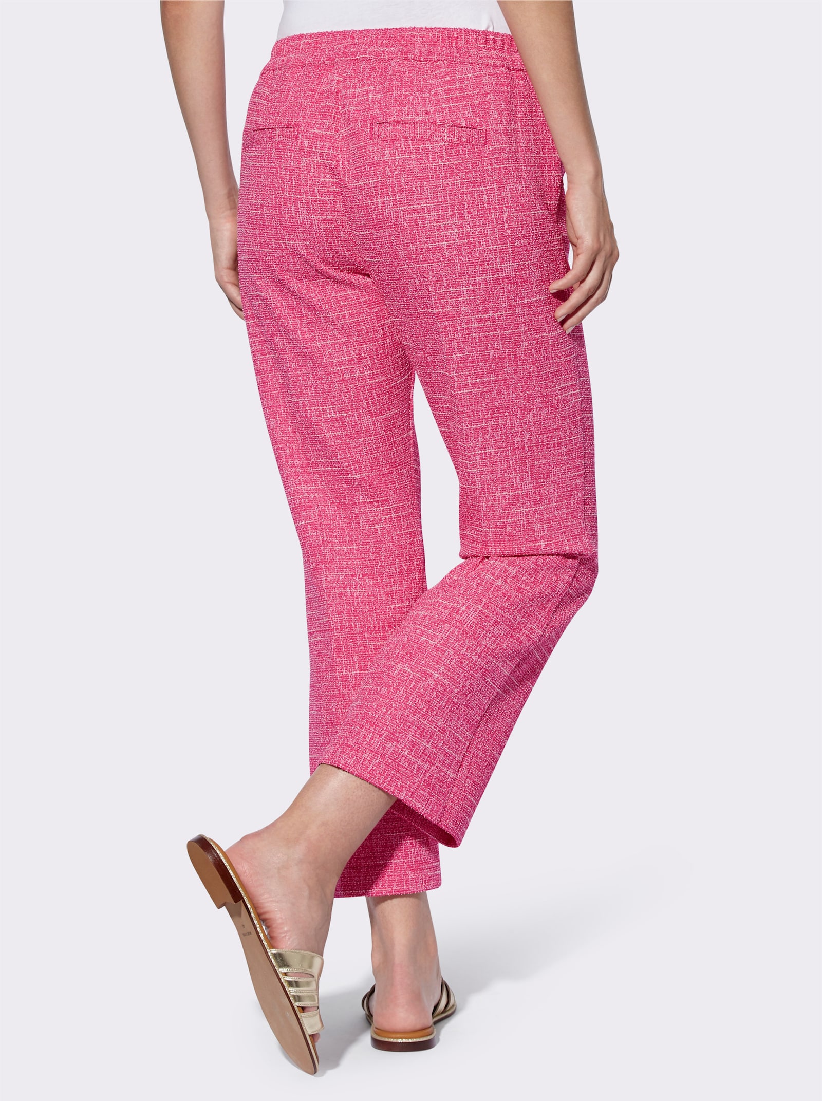 heine 7/8-Hose mit Strukturmuster und Dehnbund - fuchsia-elfenbein-meliert