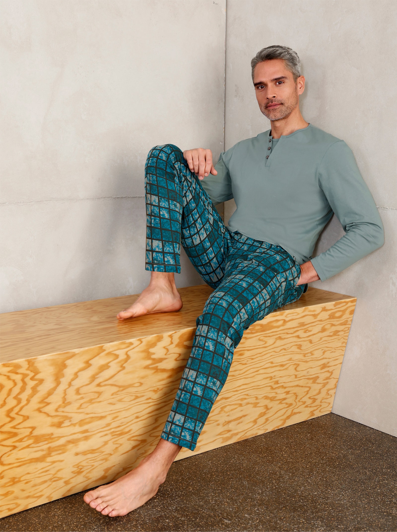 wäschepur men Schlafanzüge - jade-petrol + beige-anthrazit