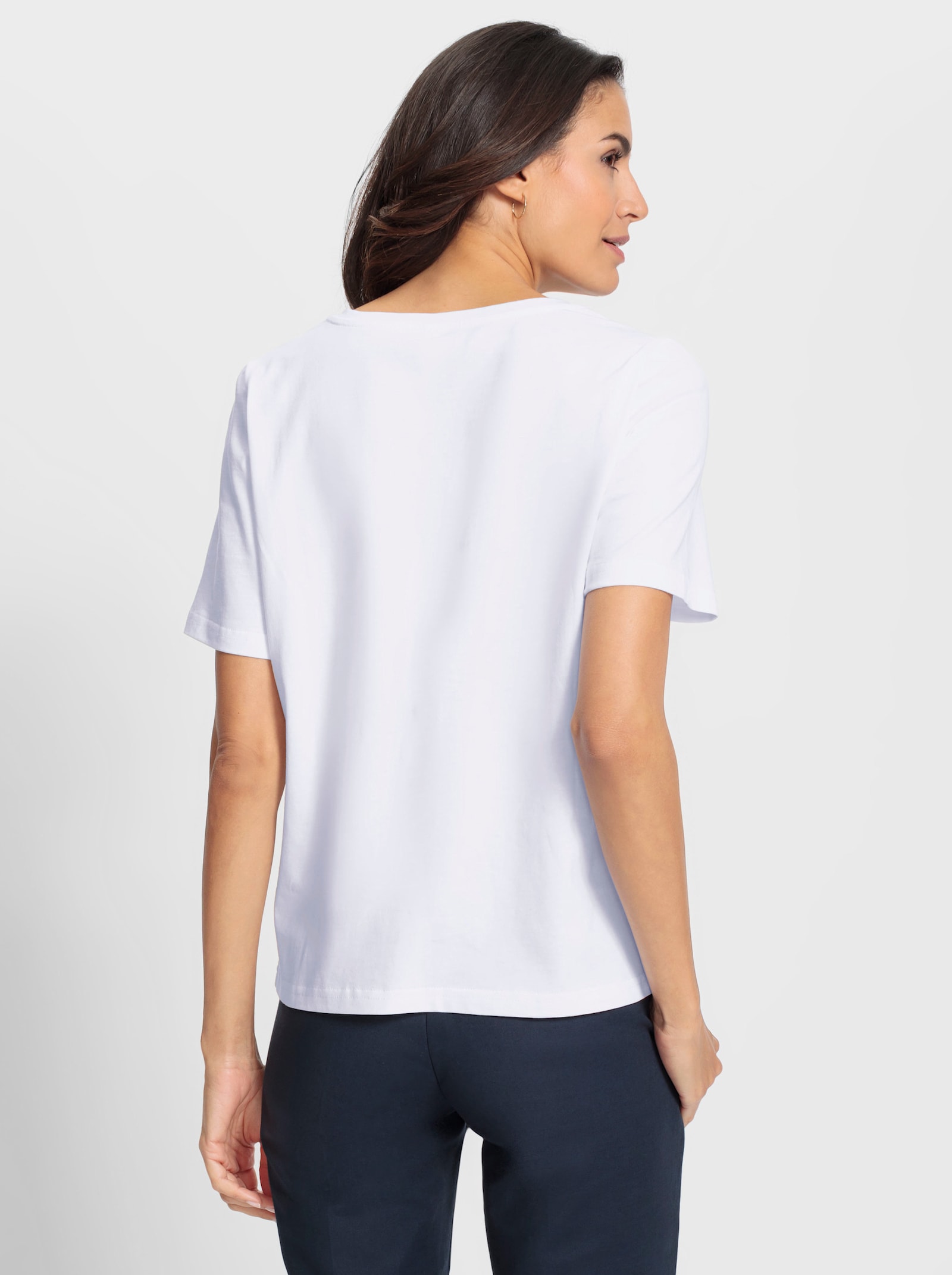 Shirt met korte mouwen en op dessin geplaatste print voor - wit/roodbruin bedrukt