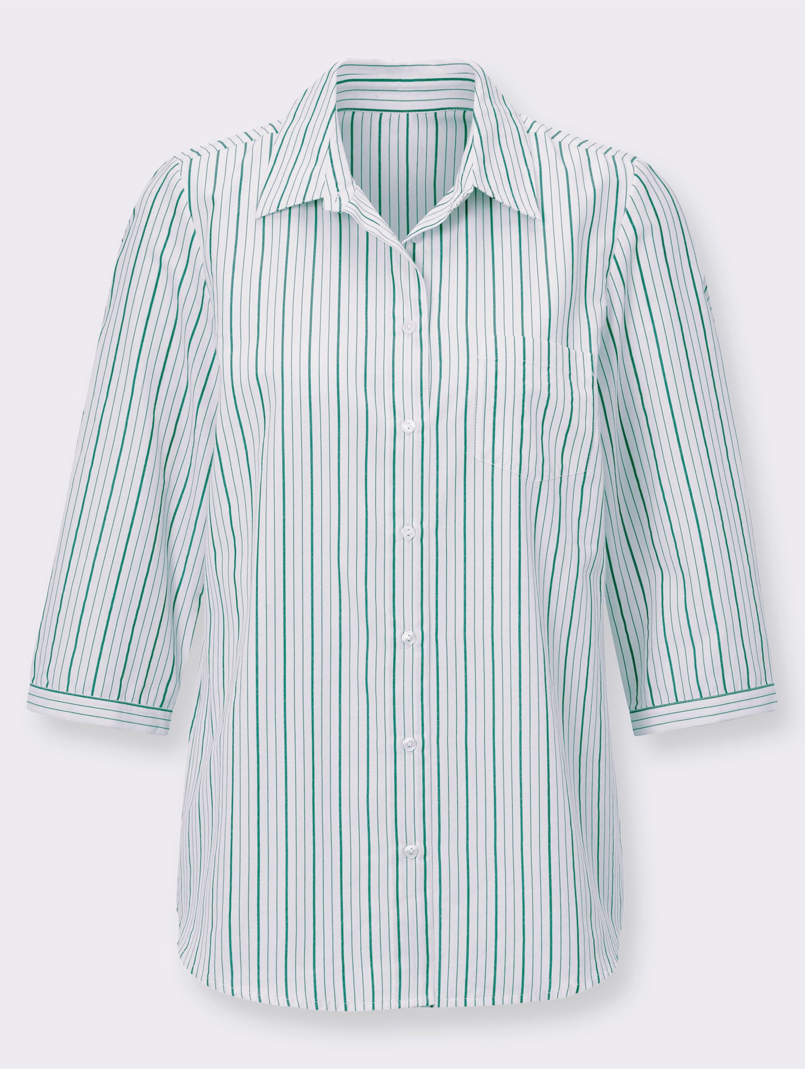 Hemdbluse mit 3/4-Ärmeln, gestreift - smaragd-gestreift