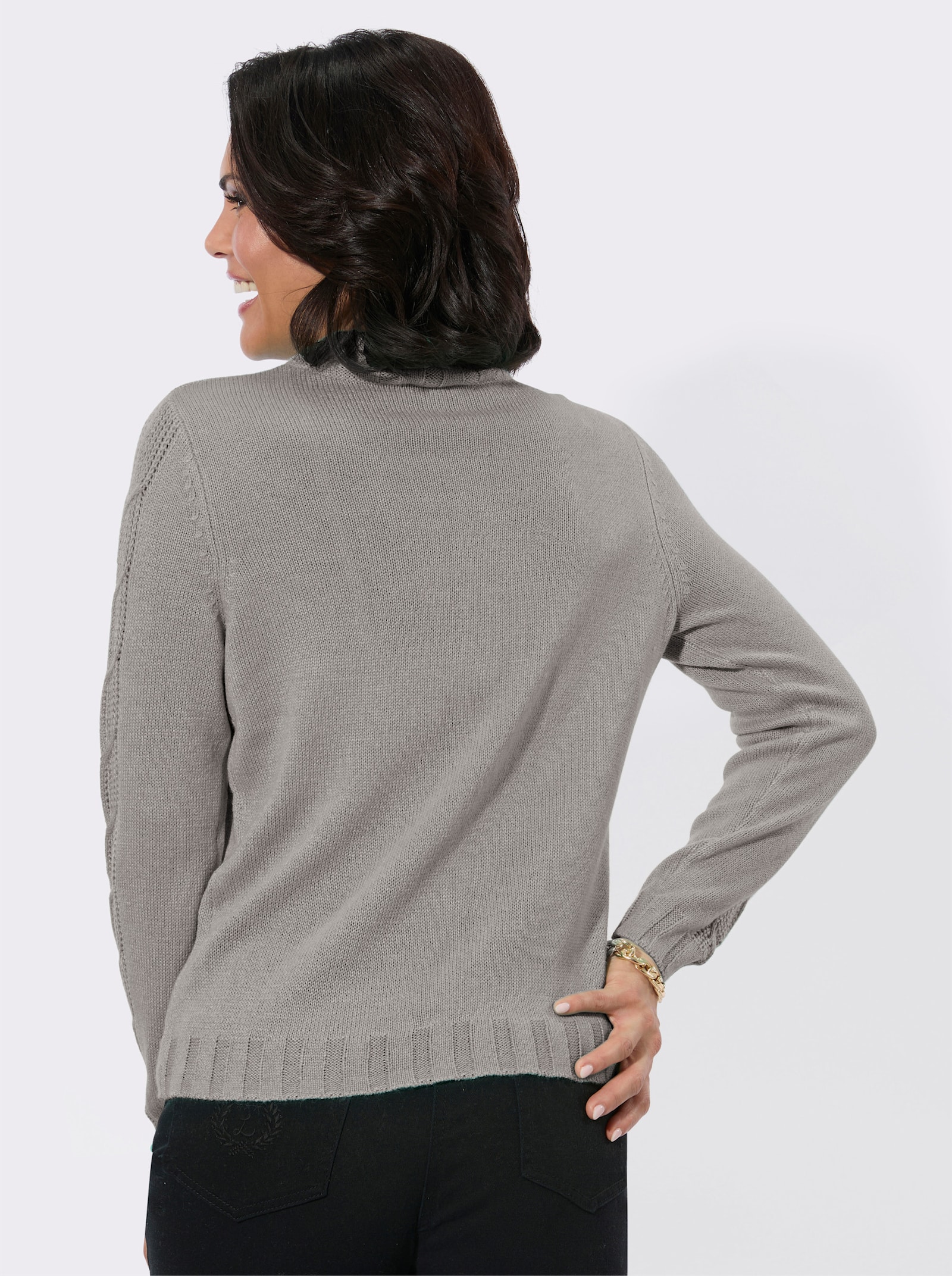 Stehkragenpullover - steingrau-meliert