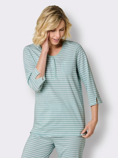 wäschepur Schlafshirt mit Seitenschlitzen - kalkmint-weiß-geringelt