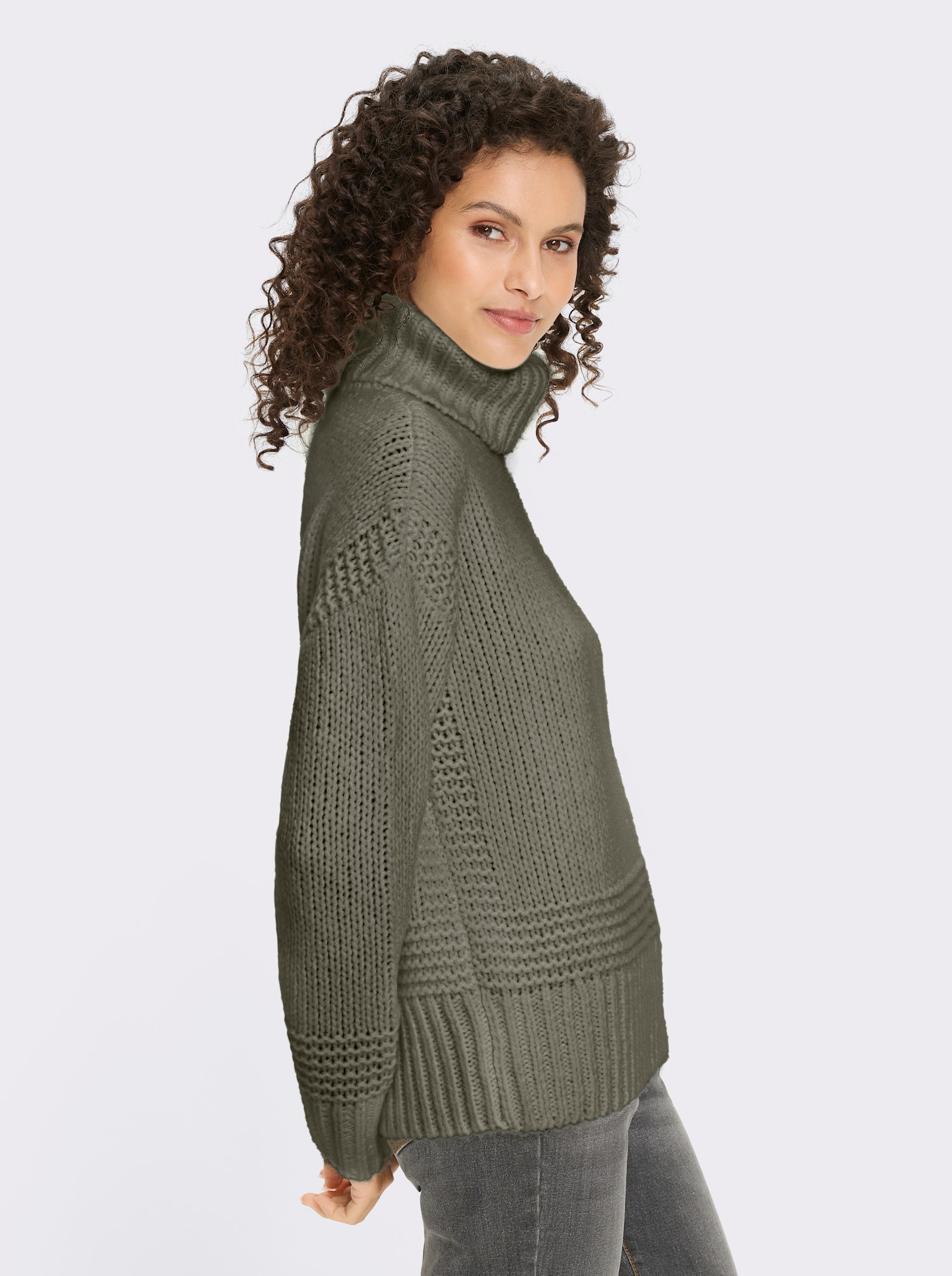 heine Rollkragenpullover mit Strukturstrick - khaki