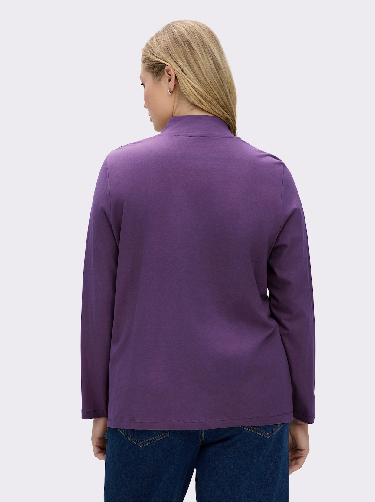 Stehkragenshirt mit Schmuckknöpfen - pflaume