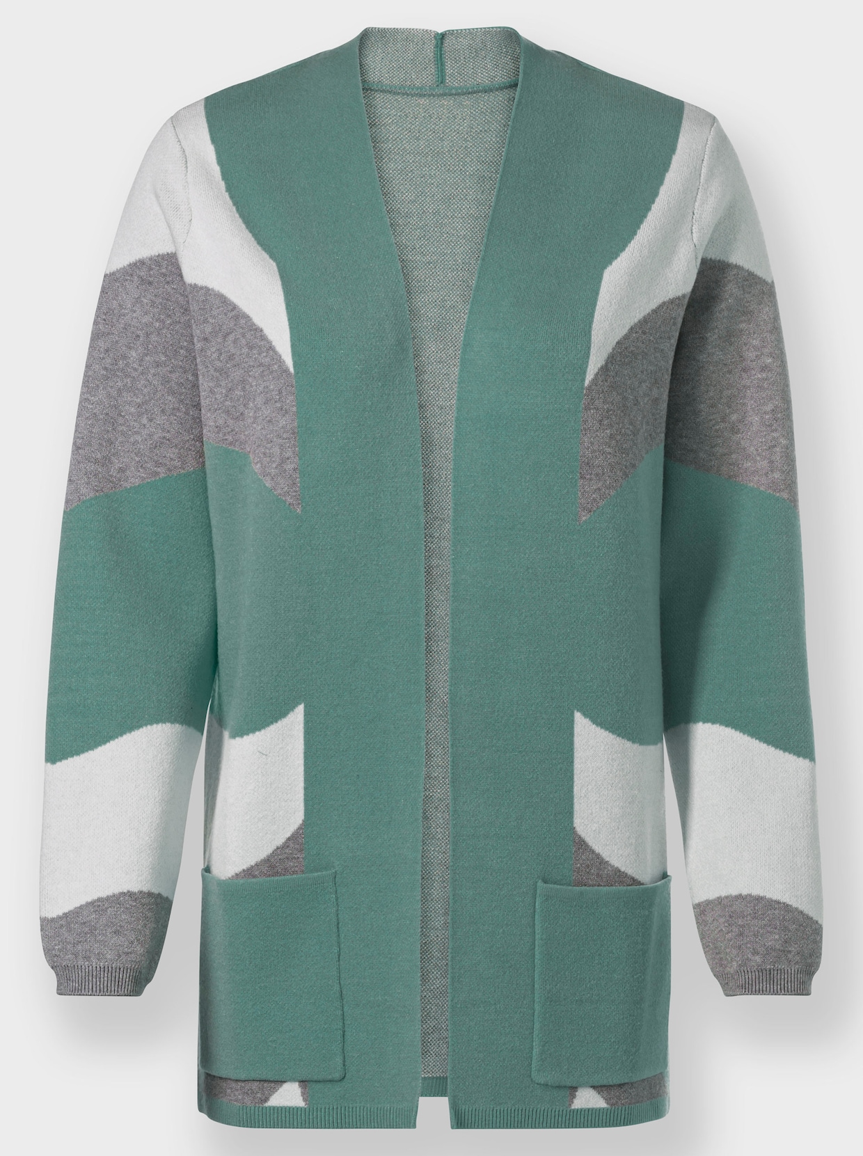 Jacquardstrickjacke - jade-steingrau-gemustert