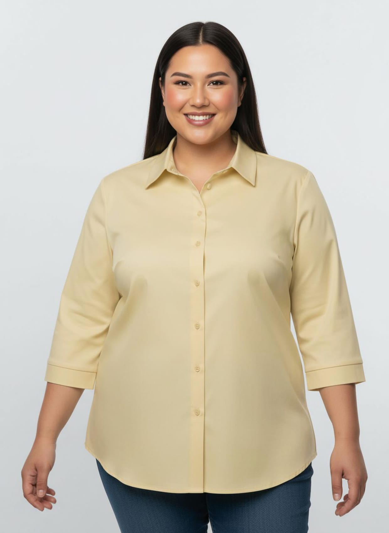 Hemdbluse mit 3/4-Ärmeln - vanillegelb