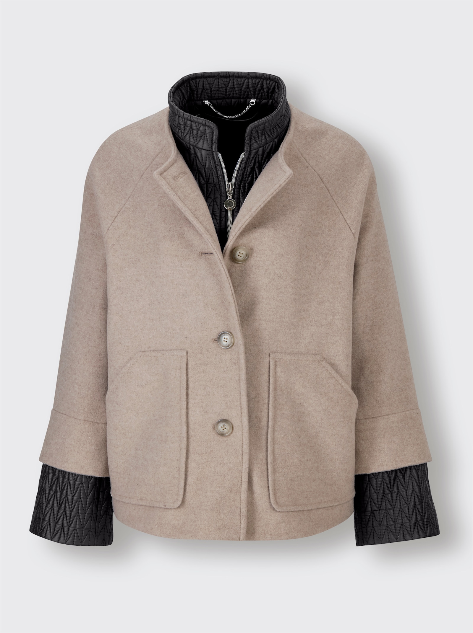 CREATION L PREMIUM Wolljacke in 2-in-1-Optik - beige-schwarz