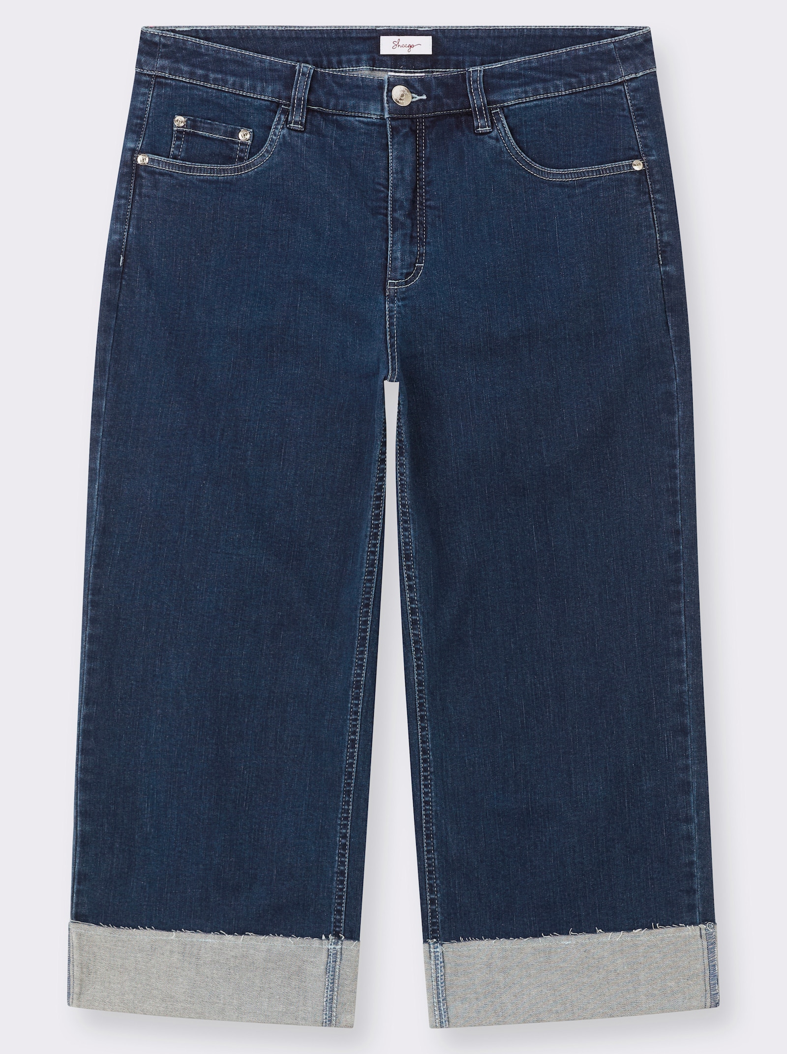 sheego 7/8-jeans met brede zoomomslag - blue-stonewashed