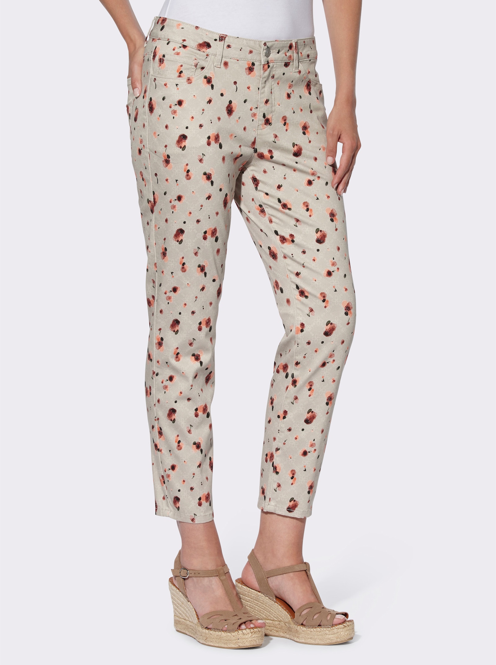 heine 7/8-jeans in enkellengte - zand/papaja bedrukt