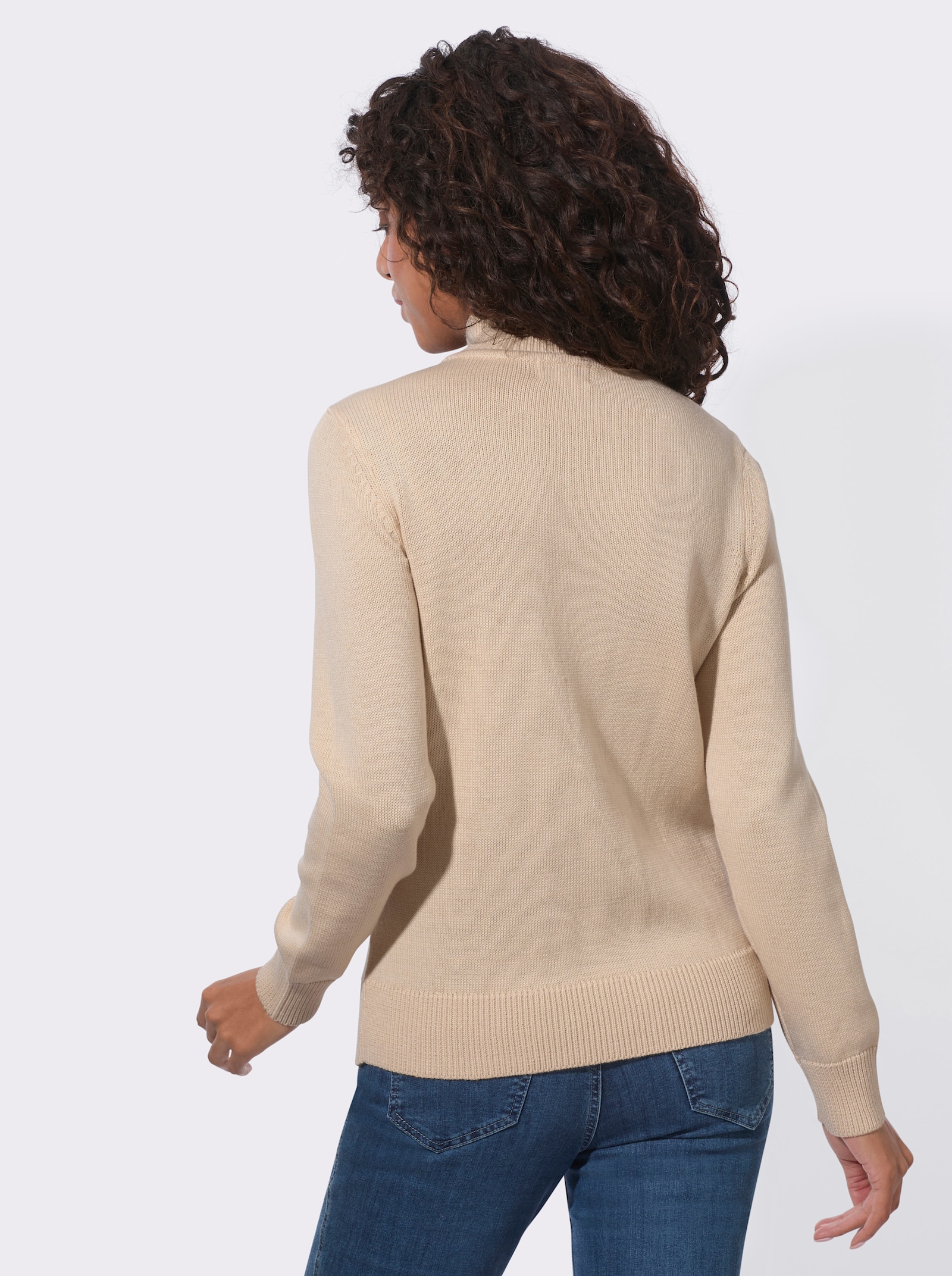 Stehkragenpullover mit Strickmuster - elfenbein