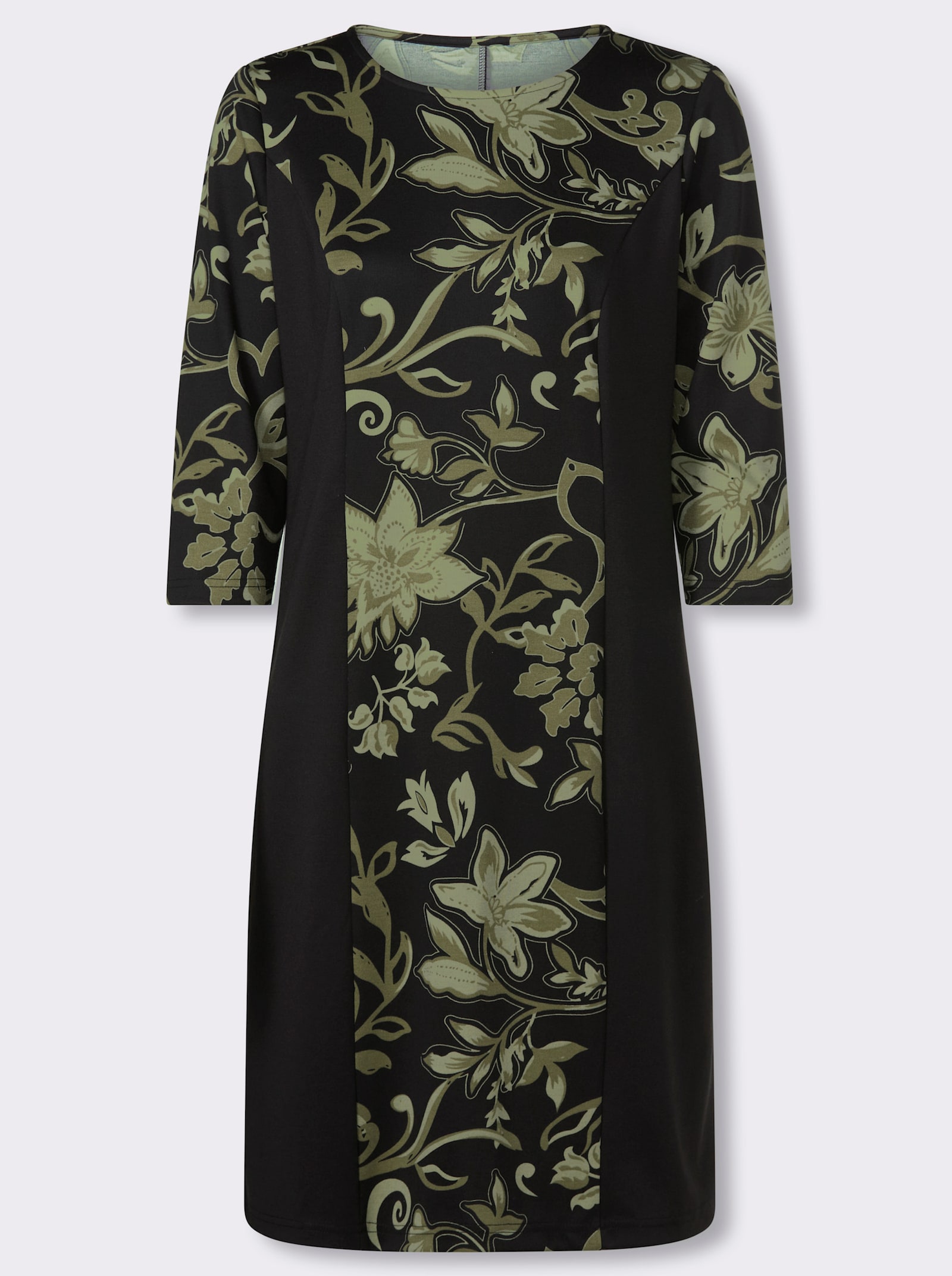 Druckkleid im Paisley-Dessin - schwarz-oliv-bedruckt