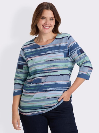 3/4-Arm-Shirt im Streifendessin - jeansblau-kalkmint-bedruckt