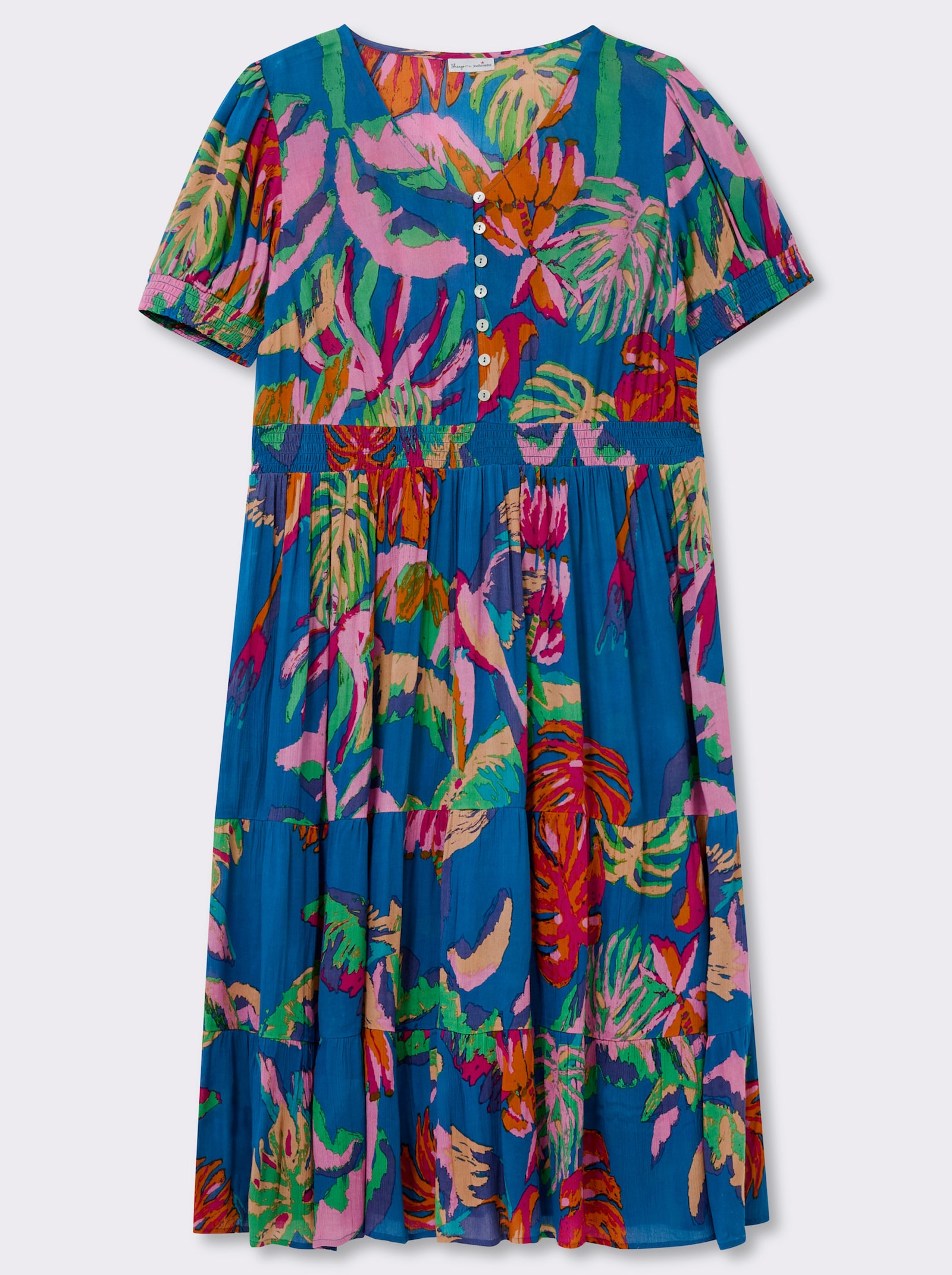 sheego Sommerkleid mit tropischem Print - royalblau-erdbeere-gemustert