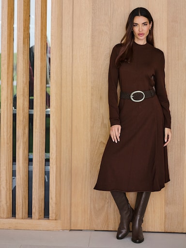 heine Strickkleid mit Stehkragen - schoko