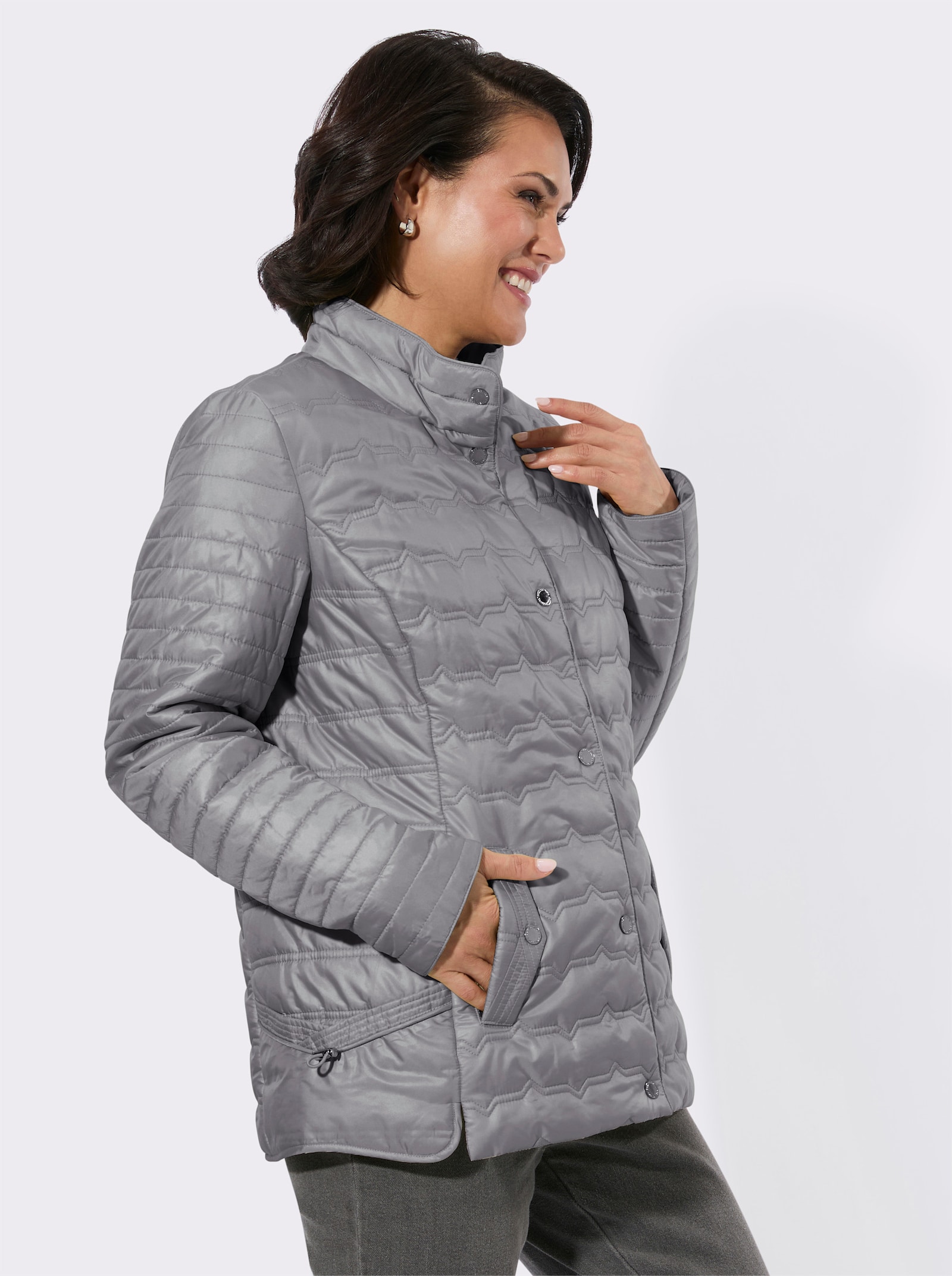 Steppjacke in kontrastreicher Verarbeitung - steingrau