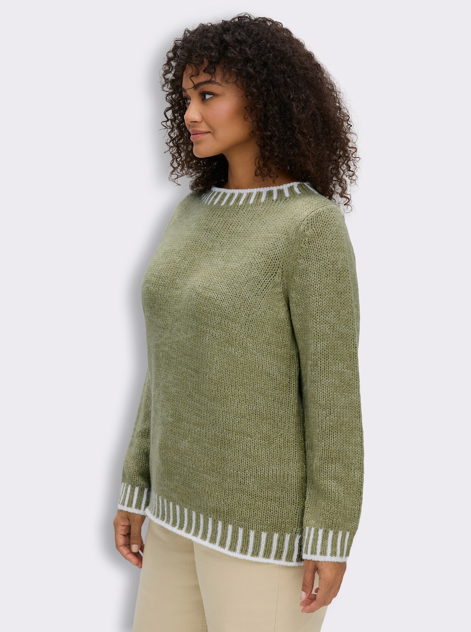 Langarm-Pullover mit effektvollen Kontrasten - schilf-ecru-gemustert